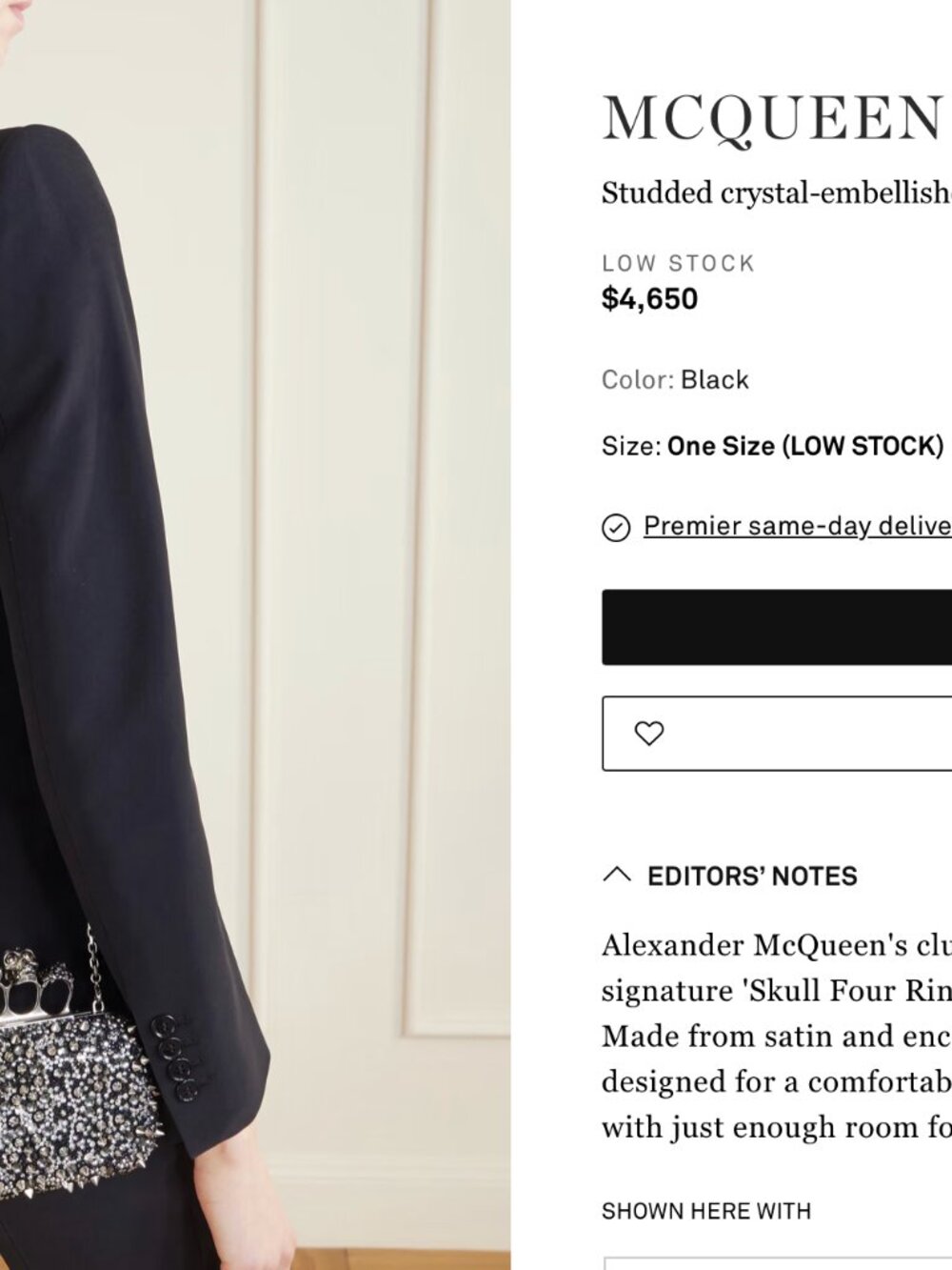 Alexander McQueen Studded crystal-embellished satin clutch - knuckle skulls - Picture 6 of 6